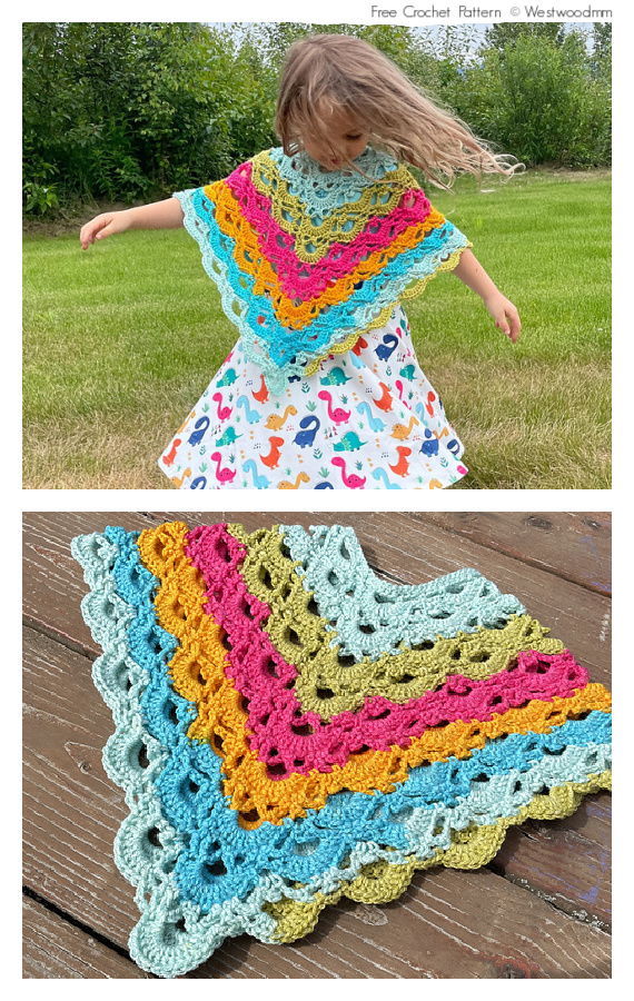 Gemstone Lace Poncho Free Crochet Pattern #Kids;