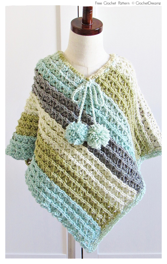 Sea Breeze Poncho for Kids Free Crochet Pattern #Kids; #Poncho;