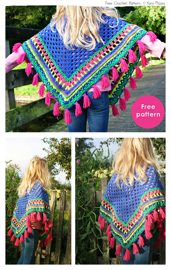 Cheerful Kids Poncho Free Crochet Pattern #Kids; #Poncho;