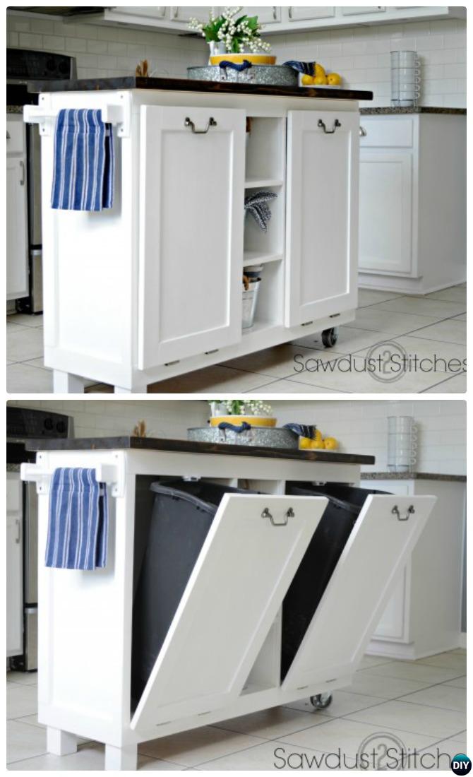 Diy Trash Can Cabinet Projects Instructions, Kitchen Cart With Waste Bin