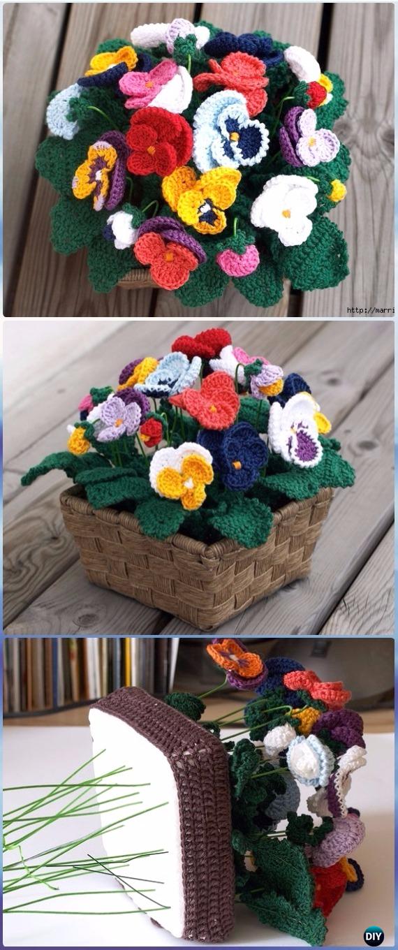 Crochet 3D Flower Bouquet Free Patterns [Picture Instructions]