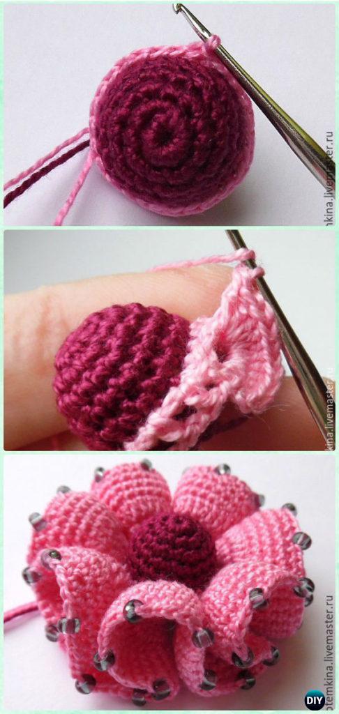 Crochet 3D Flower Motif Free Patterns Instructions
