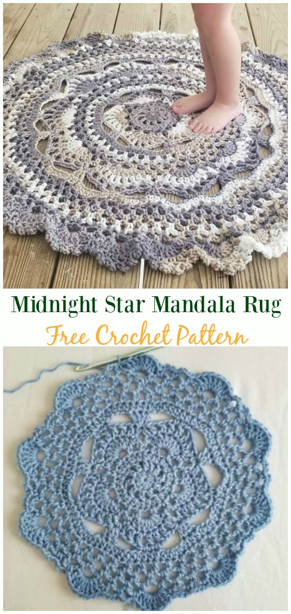 Midnight Star Mandala Rug Crochet Free Pattern - #Crochet Area #Rug Ideas Free Patterns