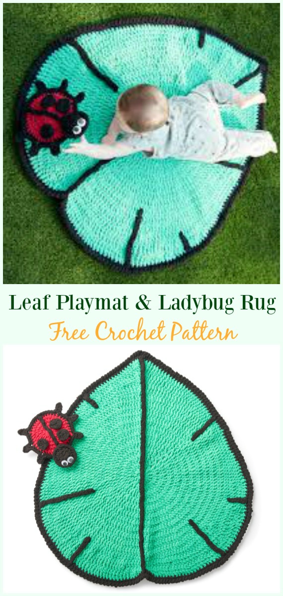 Leaf Playmat & Ladybug Toy Crochet Free Pattern - #Crochet Area #Rug Ideas Free Patterns