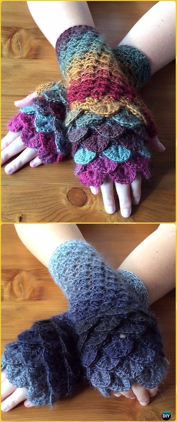 Crochet Dragon Scale Crocodile Stitch Gloves Fingerless Patterns