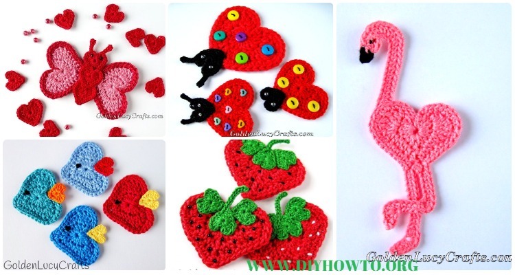 Heart Butterfly Applique, Free Crochet Pattern - GoldenLucyCrafts
