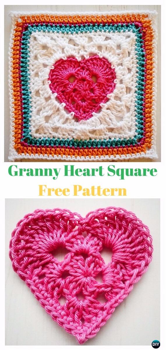Crochet Heart Granny Square Free Patterns & Tutorials