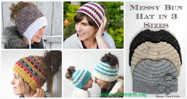 Crochet Ponytail Messy Bun Hat Free 