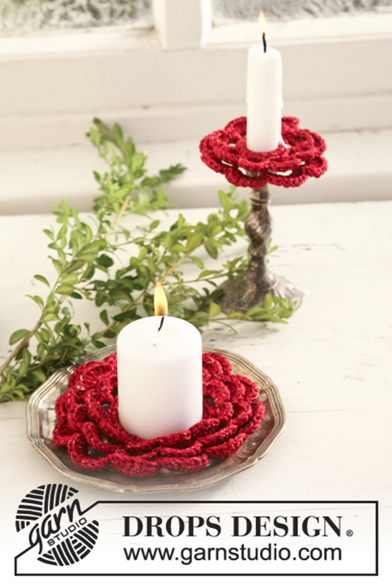 Crochet Christmas bobeche Candle Holder Free Pattern By Drops Design