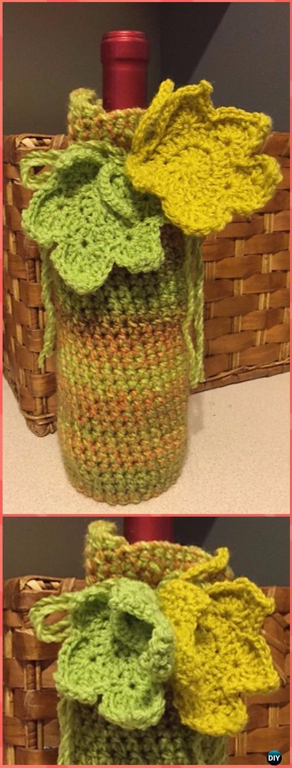 Crochet Wine Bottle Cozy Bag & Sack Free Patterns