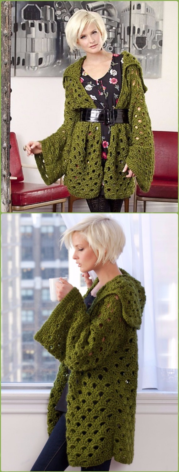 Crochet Women Sweater Coat Cardigan Free Patterns