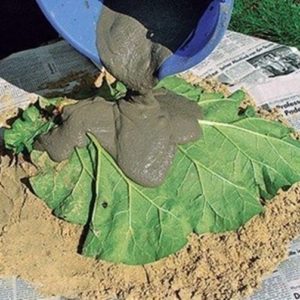 DIY Concrete Sand Cast Birdbath Instruction-DIY Big Rhubarb Leaf Garden Projects