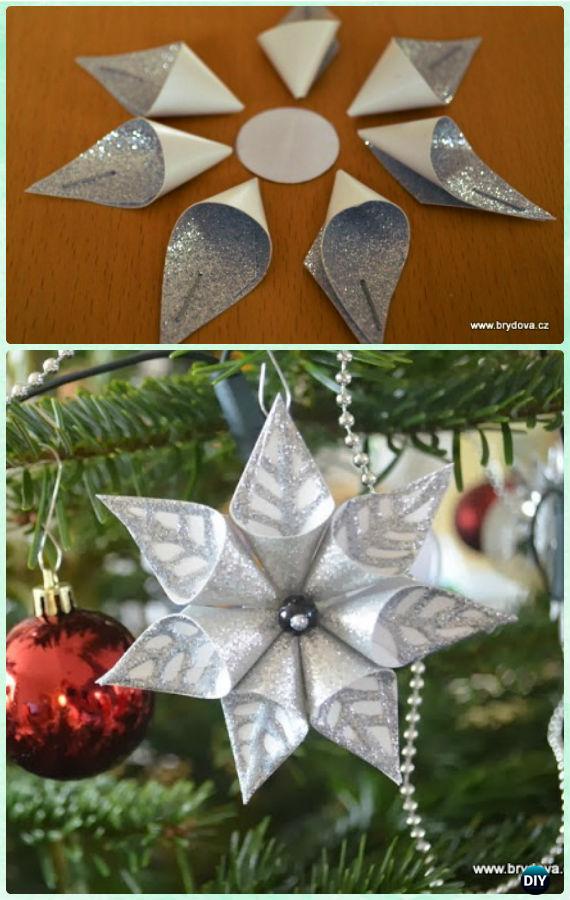 DIY Paper Christmas Tree Ornament Craft Ideas Instructions