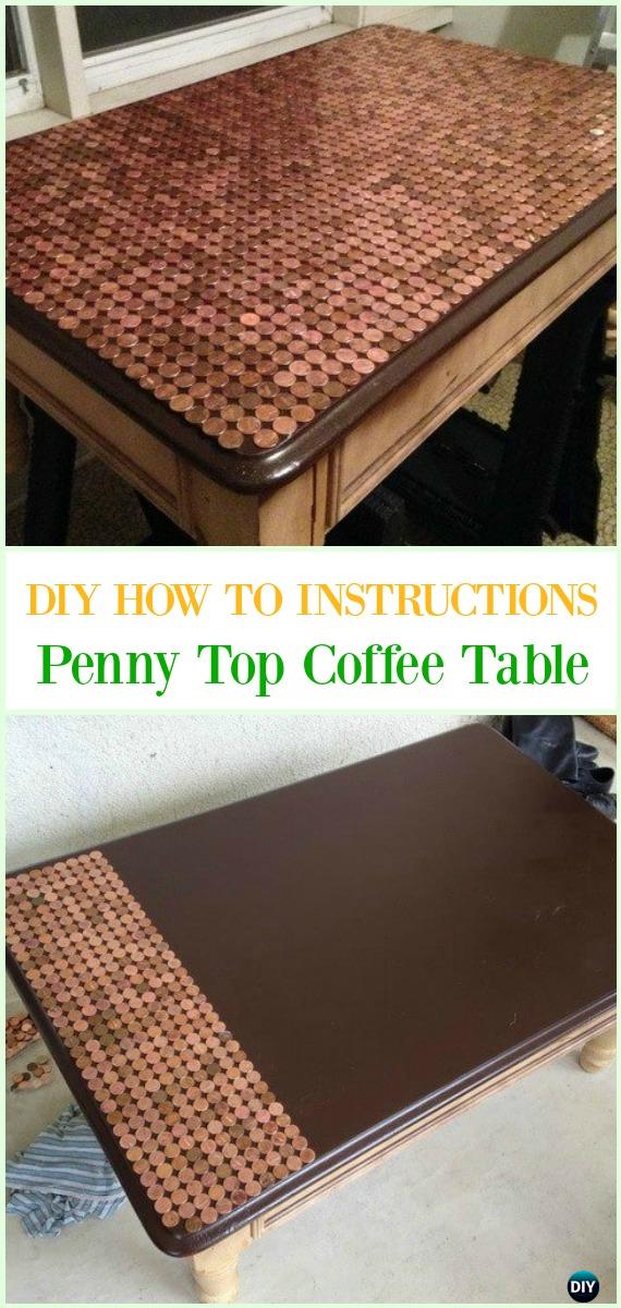 DIY Penny Top Coffee Table Tutorial - Cool DIY Ways to Decorate Home & Garden with Pennies #Recycle; #Penny; #Furniture