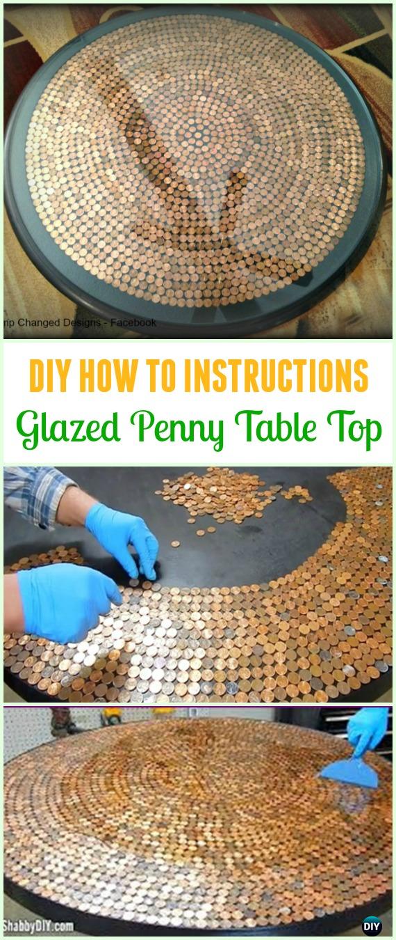 DIY Glazed Penny Table Top Tutorial - Cool DIY Ways to Decorate Home & Garden with Pennies #Recycle; #Penny; #HomeDecor