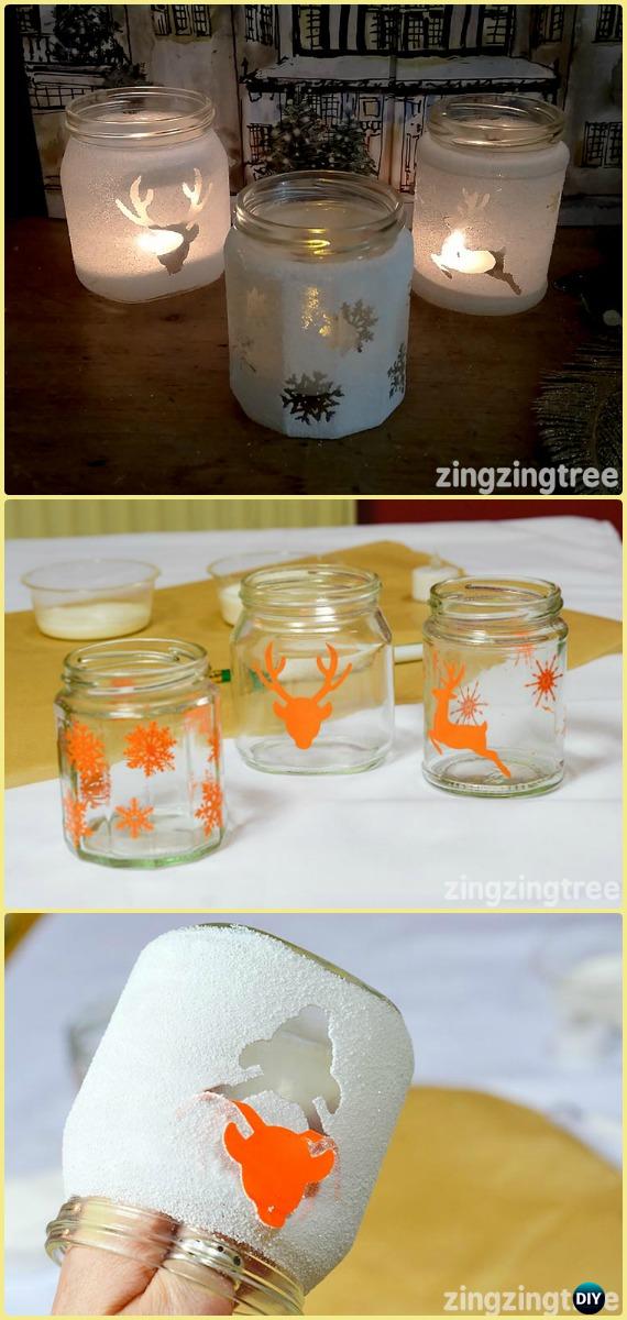 DIY Frosted Glass Jam Jar Luminaries Tutorial - Frosted Mason Jar Glass Container Craft Projects DIY Instructions